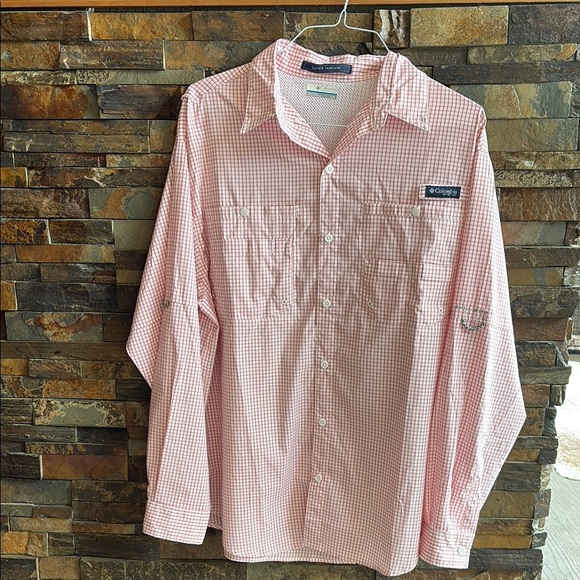Columbia Red/White Super Tamiami PFG Casual Button Down Shirt Mens - Picture 1 of 8